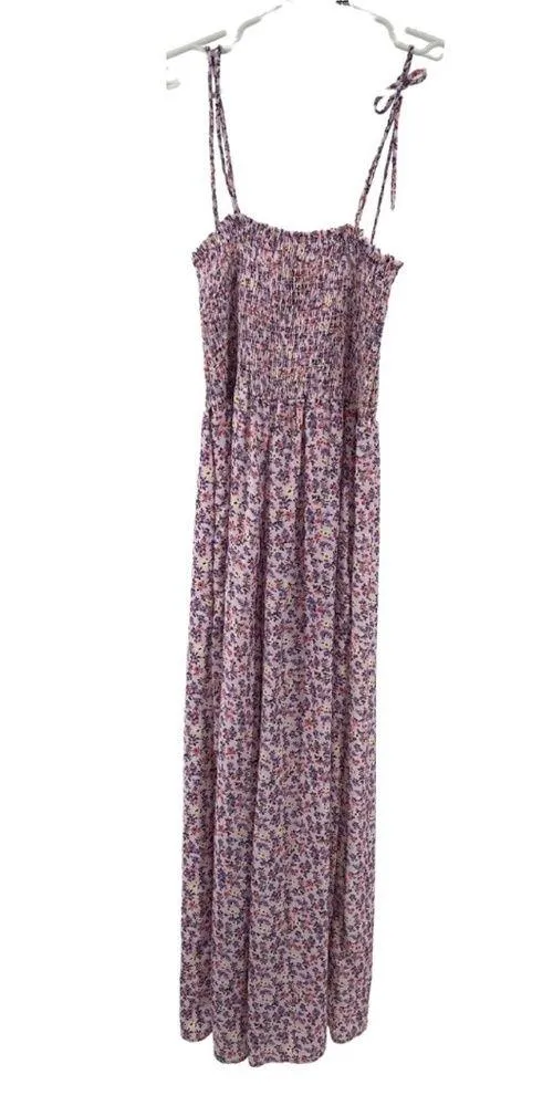 Fantastic Fawn wide leg floral smocked jumpsuit lavender large tie straps spring - Image 2
