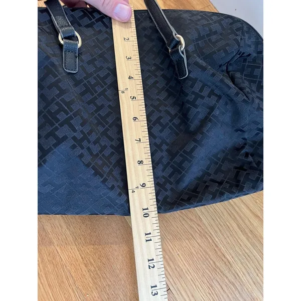 Tommy Hilfiger Satchel Womens Medium Black Monogram Top Handle Shoulder Purse - Image 9
