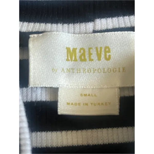 Maeve by Anthropologie Ribbed Mock Neck Striped Top Half Sleeve Black White S - Image 5