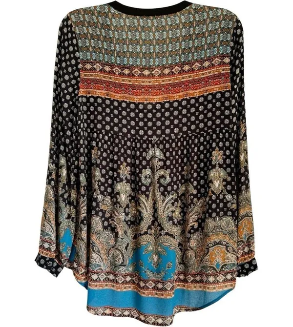 Anthropologie Meadow Rue Boho Printed Loose Flowy Top Small Long Sleeve Anthro - Image 3