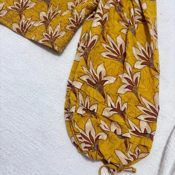 Women's Yellow long sleeve boho crop top Spring Summer‎ Fall Festival Size small - Image 2