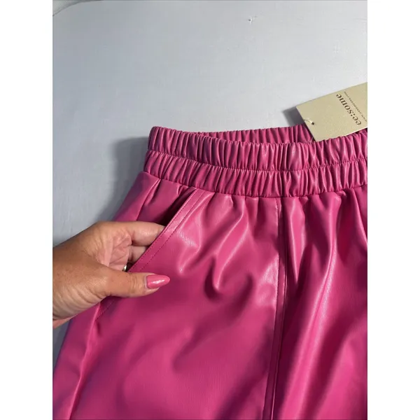 NWT ee:some Faux‎ Leather High Waisted Shorts Hot Pink Elastic Waist Size Large - Image 5