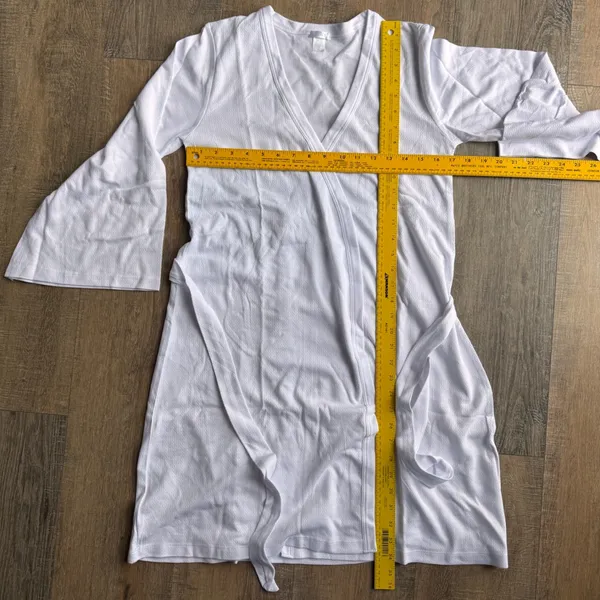 LAKE Pajamas White Pointelle Robe 100% Pima Cotton Wrap Bell Sleeve XS - Image 3