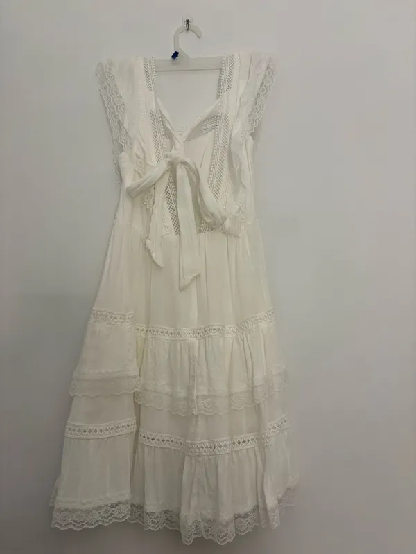 Francesca's White Lacey Dress with Tie Back - Image 2