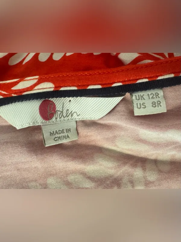 BODEN Talia Red Jersey Dress Leaf Striped Print 3/4 Sleeves Drawstring Waist 8 - Image 11