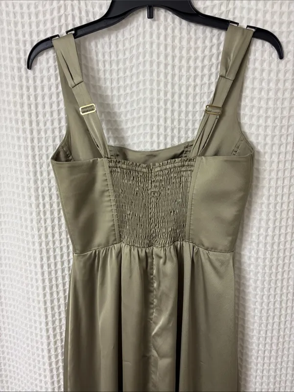 Show Me Your Mumu Nina Maxi Dress in Moss Green Luxe Satin Medium Corset - Image 9