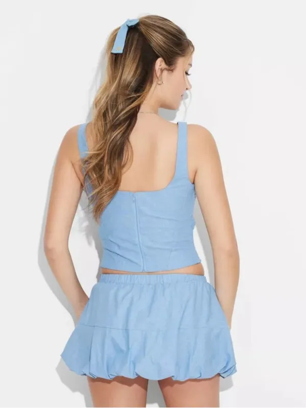 Megan Moroney Chambray Bustier Tank Top, NWT L Blue Size L - Image 4