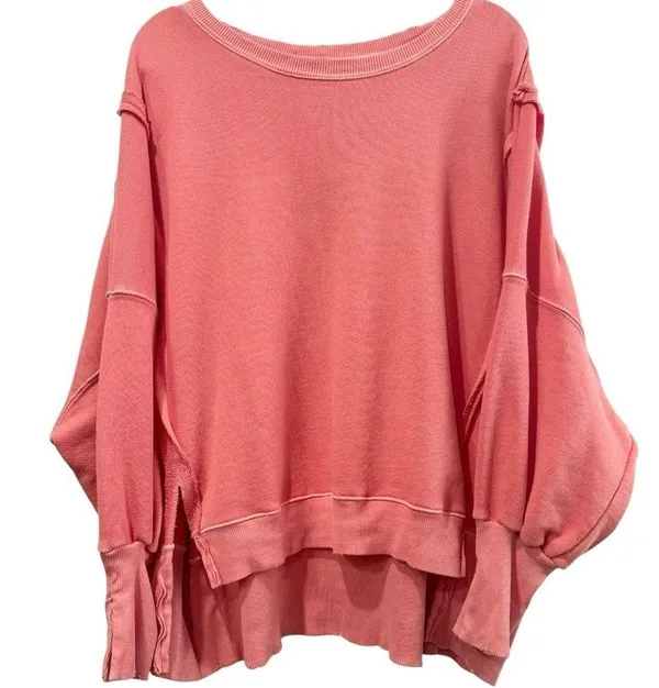 We the Free Free People Camden‎ Cozy Super Oversized Coral Sweatshirt Rare Color - Image 2
