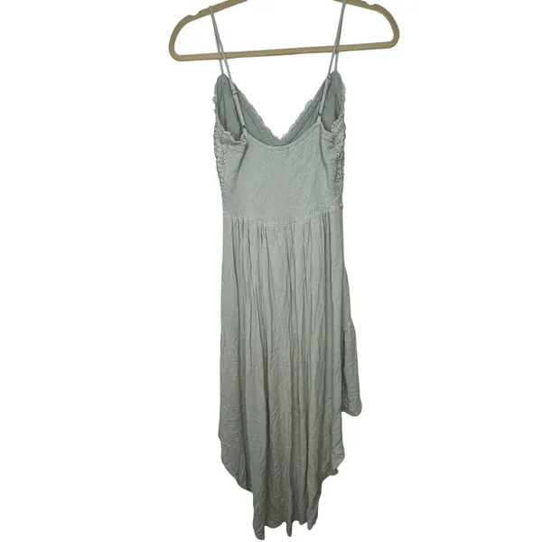 Privy‎ Sage Green Crochet Hi Lo Dress Womens Small Cami Strap Smocked Boho Lace - Image 2