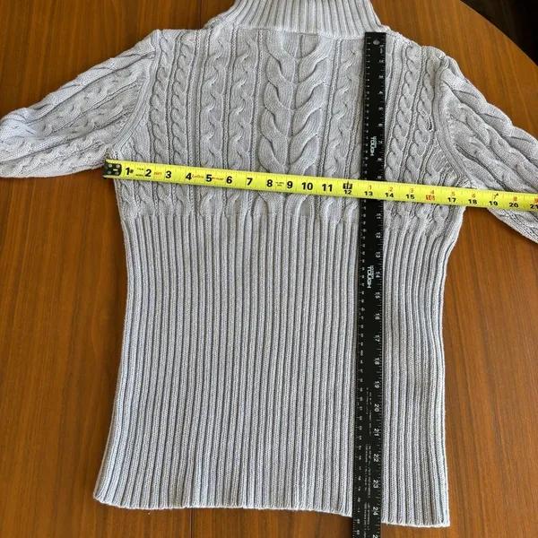 Vintage Axcess Turtleneck Sweater Large Grey Cable Knit Y2K Preppy Chic Cottage - Image 7