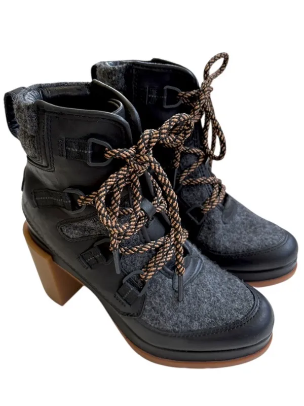 Like New Sorel Blake Lace-Up Heeled Boots Black Grey Size 6.5 - Image 2