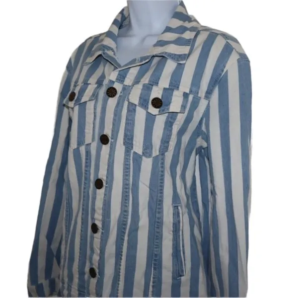 Show Me Your‎ Mumu Drine denim Jacket Sz S Marina striped - Image 13