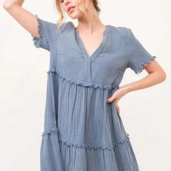 And The Why Washed‎ Frayed Detail Tiered Dress - Image 3
