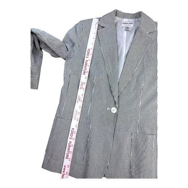 Pendleton Womens Gray White Seersucker Striped One Button Blazer Jacket M Summer - Image 5