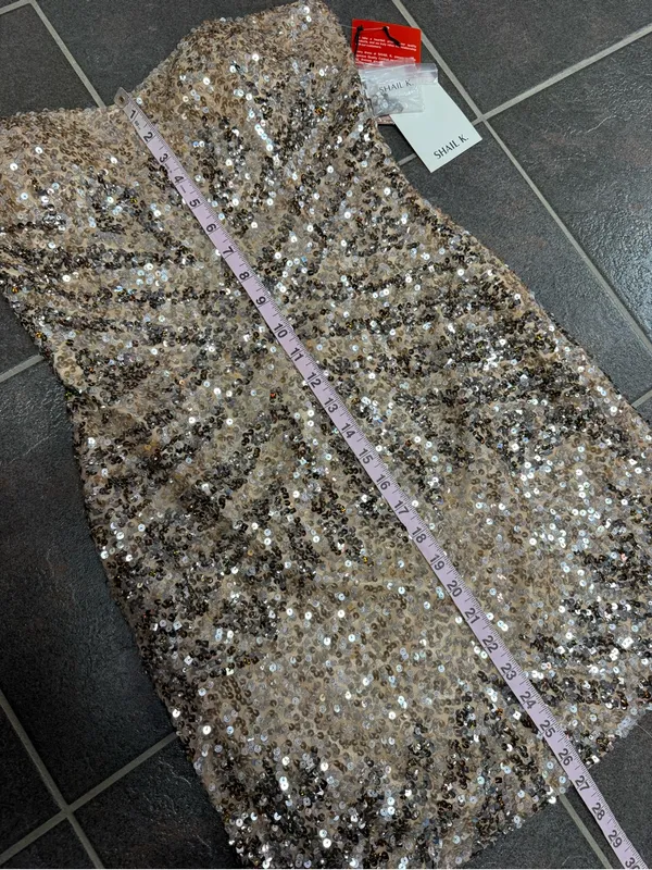 Shail K Strapless Sequined Bodycon Mini Dress Blush Beige Silver 10 NEW NWT - Image 7