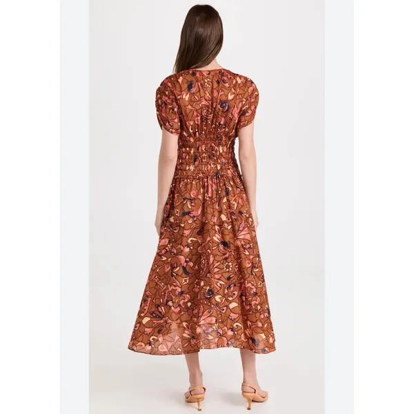 A.L.C.‎ Lucia Floral Smocked Midi Dress Size 6 NWT Burnt Orange - Image 2