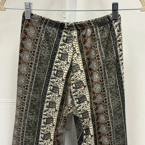 Windsor Elephant Paisley Print Flare Leg Boho Pants Brown Black Small EP7647 - Image 5