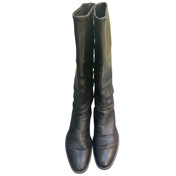 Black Leather Tall Wide Calf Riding Boots Low Block Heel Size 7.5 38.5 W3458 - Image 2