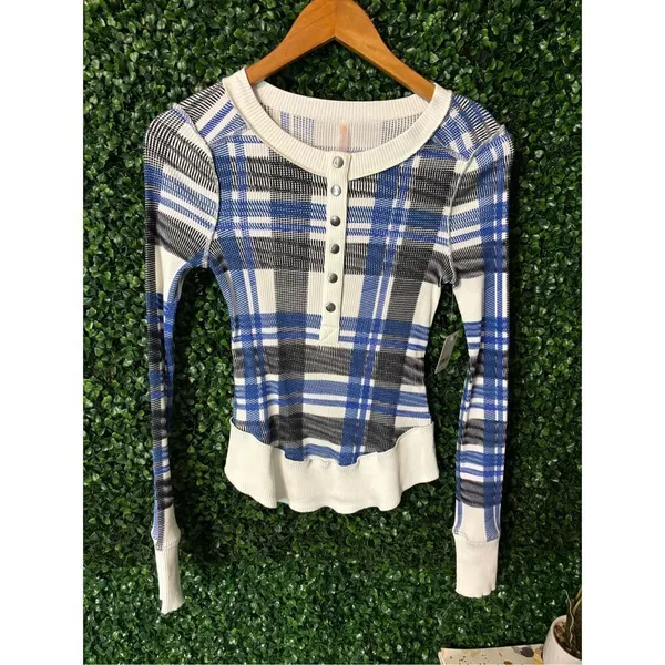 Free People Rally Layer Printed - True Plaid Ivory Xs Nwt - Image 3