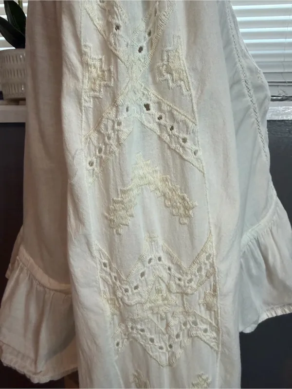Zara White Embroidered Cotton Crop Blouse Size M Boho Peasant Tie Front - Image 6