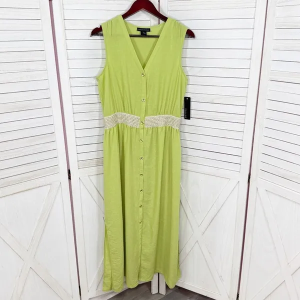 Stella & Julie Button Front Sleeveless Maxi Dress Lime Green Large‎ - Image 7