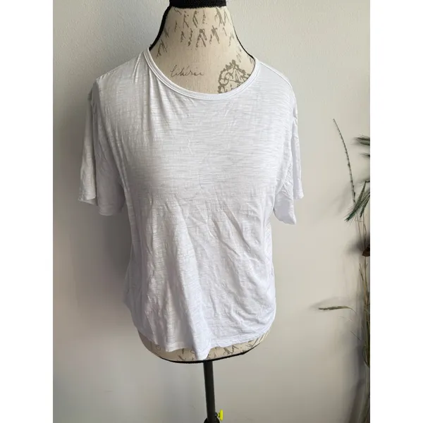 Athleta Womens White‎ 100% Cotton Slub Knit Short Sleeve Crew Neck Tee Size M - Image 2