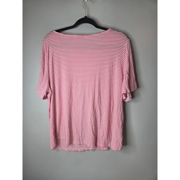 Tommy Bahama Women’s Medium Pink White Stripe Short Sleeve Flowy Shirt - Image 3