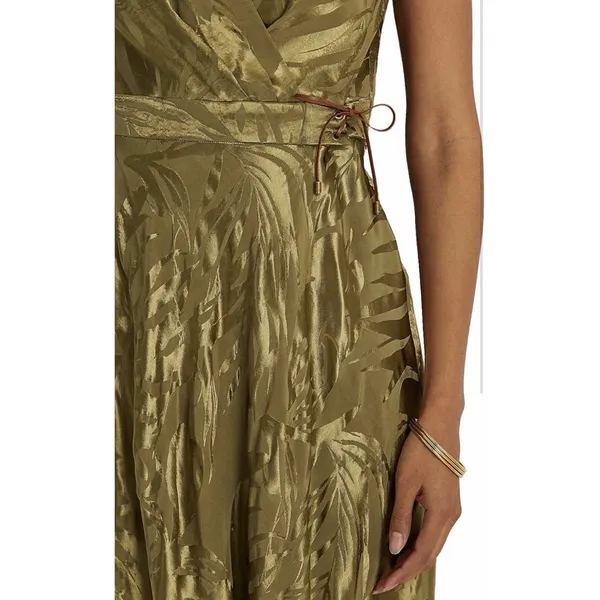 Lauren Ralph Lauren 12 Olive Green Botanical Jacquard Lace-Up Maxi Dress - Image 3