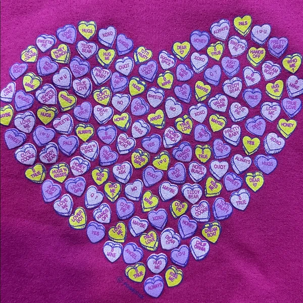 Vtg Jerzees Super Sweats Hot Pink Conversations Heart Sweatshirt - Image 3
