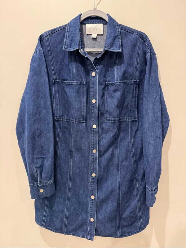 Mare Mare x Anthropologie Sz M Denim Snap Button Shirt Dress Cowgirl Western - Image 2