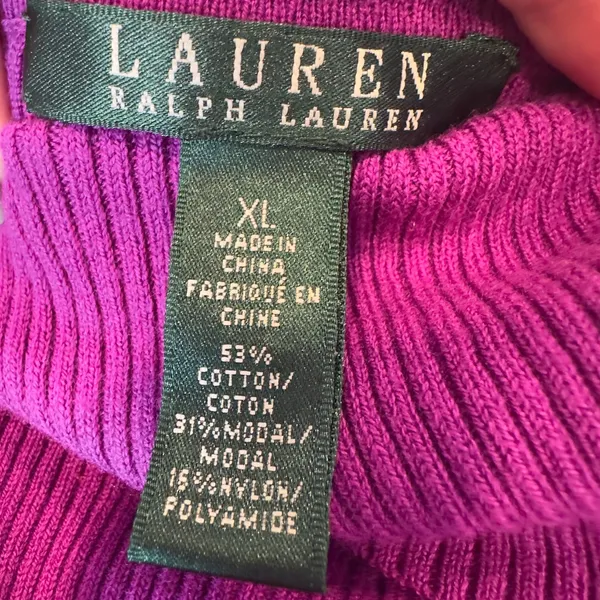 Lauren Ralph Lauren Size-XL Women's Sweater Hot Purple‎ Turtleneck Logo - Image 2