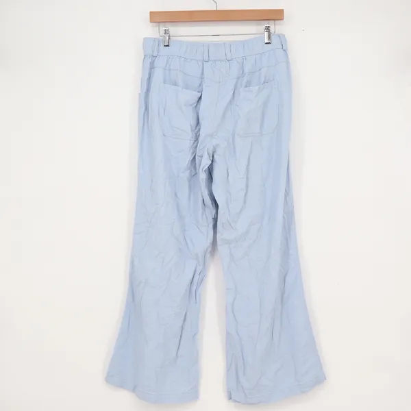 Happily Grey Light Blue Linen Blend Wide Leg Drawstring Pants Large - Image 5