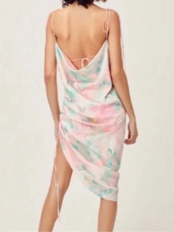For Love & Lemons Women’s Call Me Tie Dye Silky Ruched Midi Slip Dress Size L - Image 5