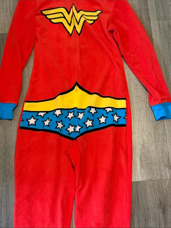 DC Comics Red Wonder Woman-Inspired Girls One-Piece Pajamas - Image 3