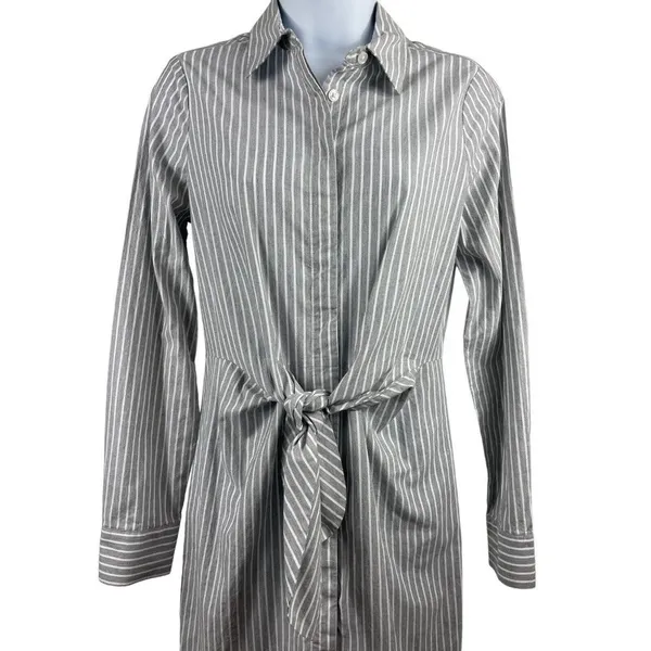 Calvin Klein Long Sleeve Button Up Dress Shirt Dress Sz 2 With Front Tie Waist - Image 2
