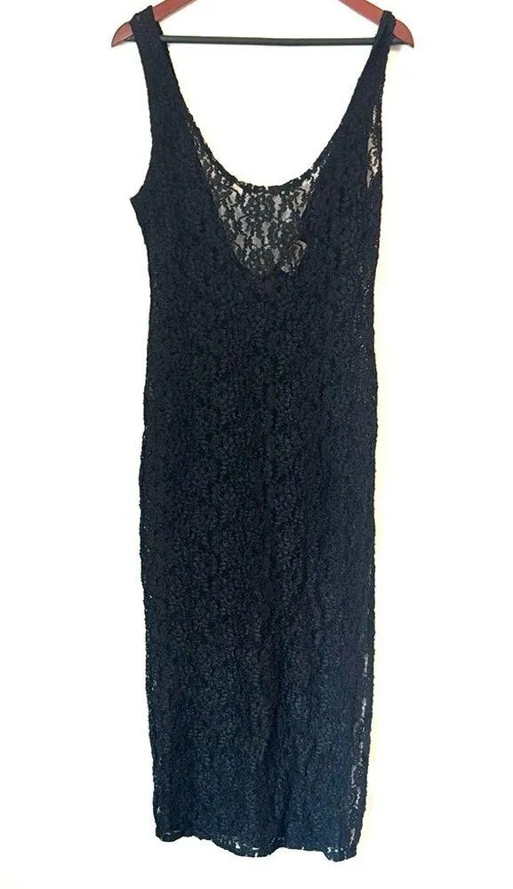 Vintage y2k Victoria's Secret Black Stretch Lace Sleeveless Sheath Dress - 80s - Image 5