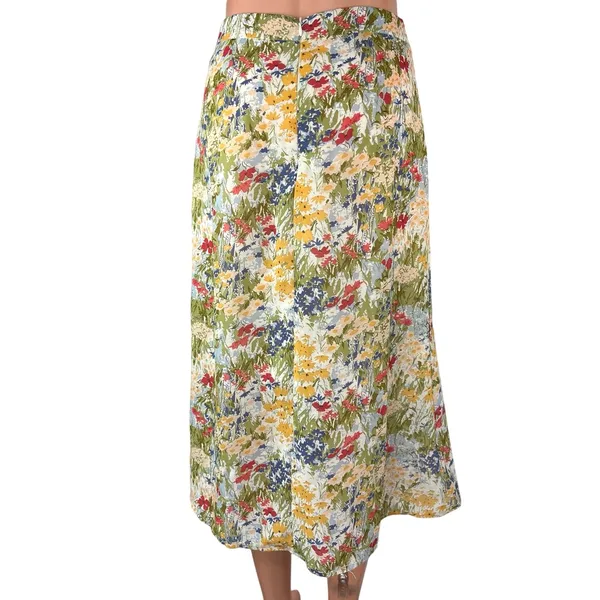 Commense Green Multicolor High Waisted Floral Peasant A Line Midi Skirt Size S - Image 3