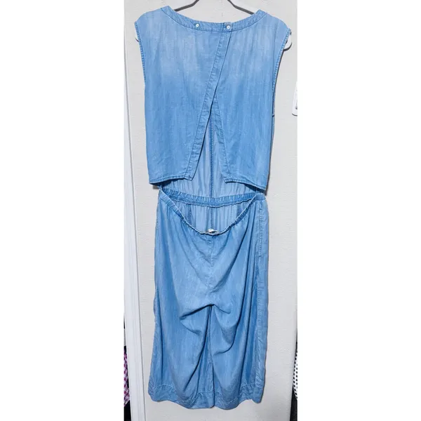 Anthropologie Cloth‎ & Stone Blue Chambray wide Leg Jumpsuit sz M open back - Image 6