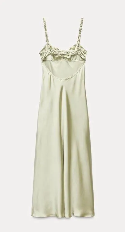 ZARA dress maxi sagę light olive green satin Effect Wedding Party Coctail - Image 8