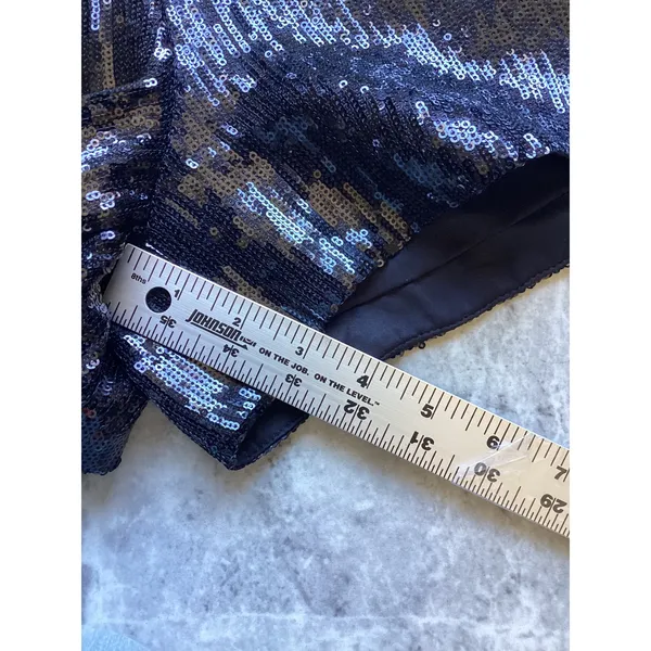 Retrofete Black Sequin Long Sleeve V-Neck Romper XS Party Event - Image 5