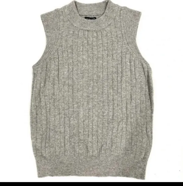 Retro Gray Sweater Vest Ribbed Who What Wear Grandpa Preppy M Crewneck - Image 4