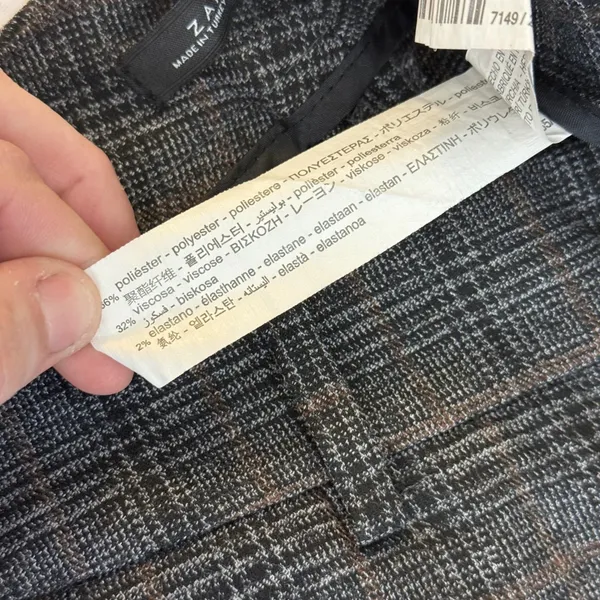 Zara Woman Gray Brown Plaid Glen Check Slim Fit Dress‎ Pants Size 2 - Image 10