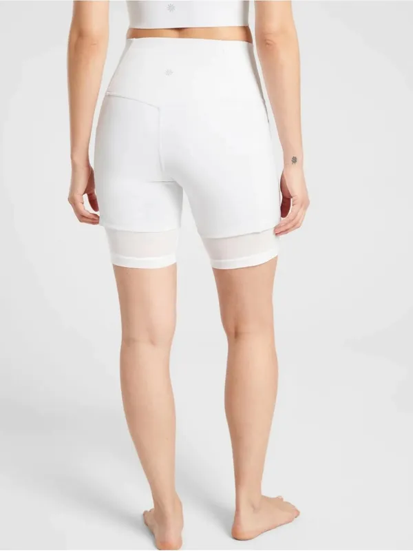 Athleta Mesh Me Up 8” Bike Shorts‎ White High Rise Mesh Hem Women’s Small - Image 2