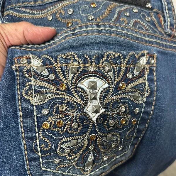 Premier Blue Boot Cut Jeans with Ornate Back Design - Image 14