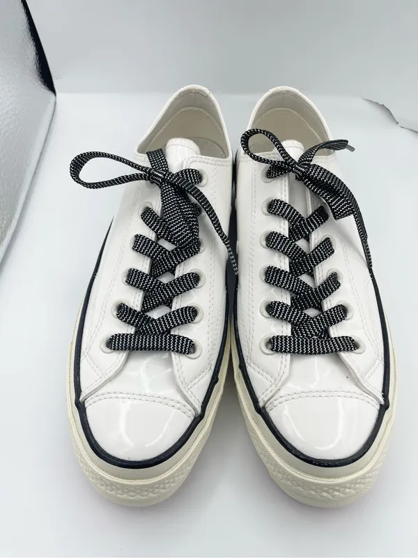 Converse unisex Chuck 70 low top patent leather white sneakers with red soles - Image 7