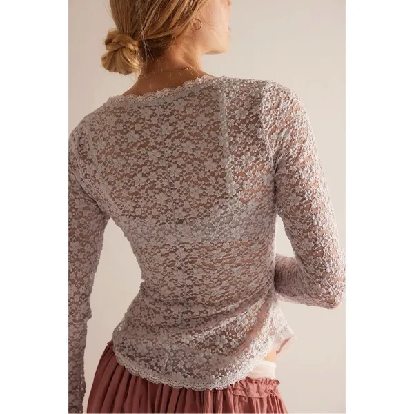Free People Dainty Ethereal Cottage Lara Lace Top Light Lilac Ash Size Small NEW - Image 3