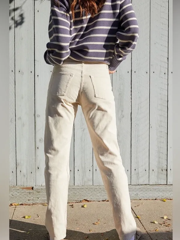 John Galt White Corduroy Straight Leg Jeans with‎ 5 Pockets Size Small Cream NWT - Image 2