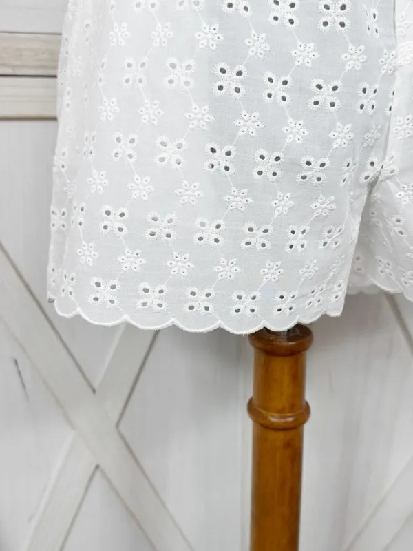 Wild Fable Eyelet Scallop Hem Boxer Shorts White XS‎ Cottagecore Elastic Pull On - Image 7