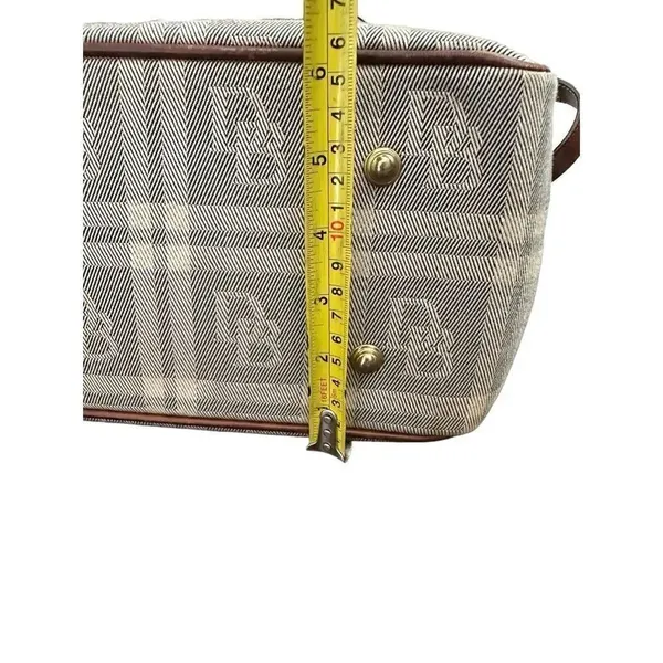 Vintage Dooney & Bourke Brown Tan Plaid Leather Trim Womens Purse Tote Bag - Image 10