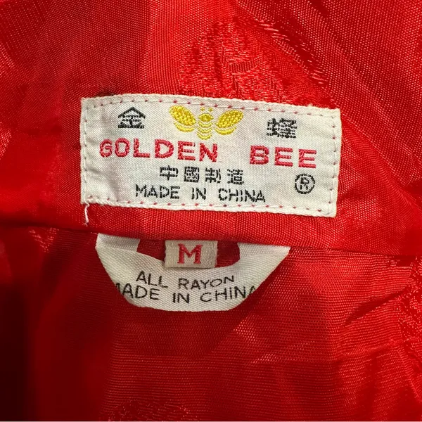 Vintage Golden Bee Red Embroidered Peacock Kimono Robe – Size M - Image 12